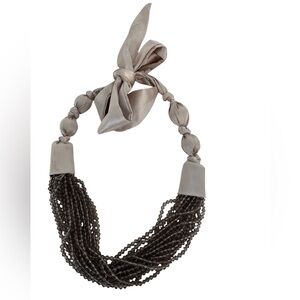 J. Crew Bead Multi-Strand Necklace with Taupe Satin Tie